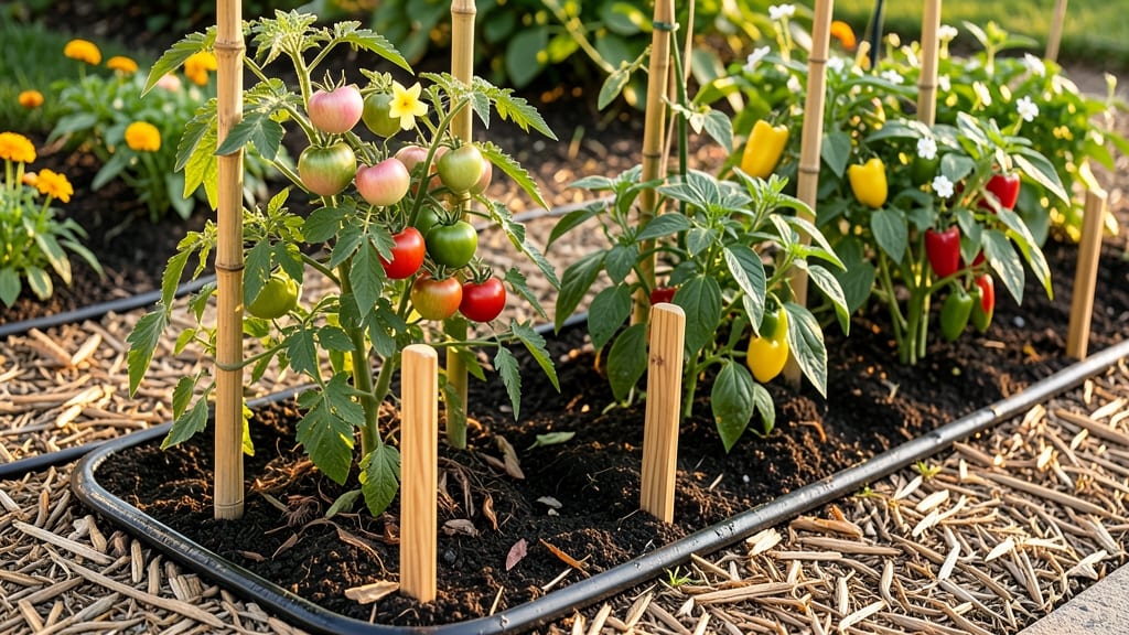 Tomato and Pepper Garden Layout: Maximized Sunlight and Companion Plant Harmony