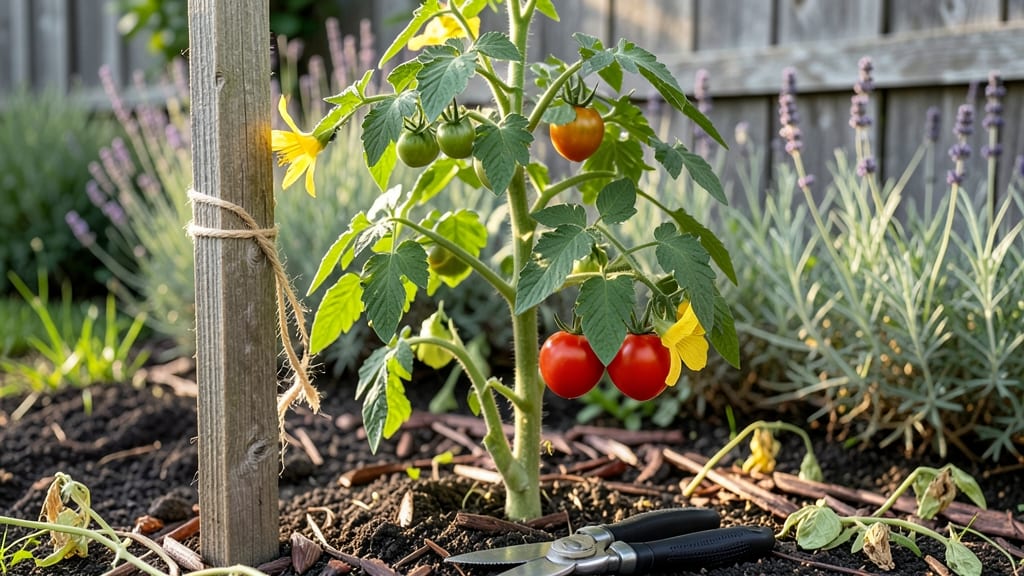 Tomato Plant Tying Guide: Stake-Secured Growth for Heavy Harvests
