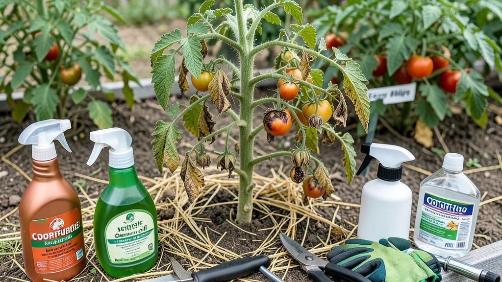 Treating Diseased Tomato Plants: Pruning and Spray Solutions for Fast Recovery