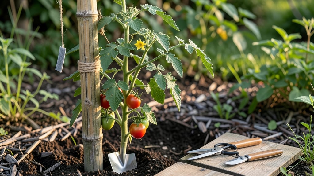 Tying Tomato Plants to Stakes: Windproof Support for Towering Vines